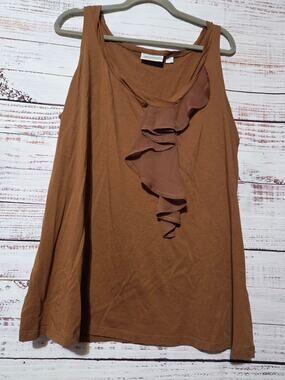 Avenue Shirt Ladies 22 Brown Sleeveless Ruffle 100% Cotton